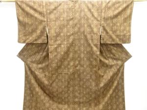 縞に絣柄織り出し手織り紬着物